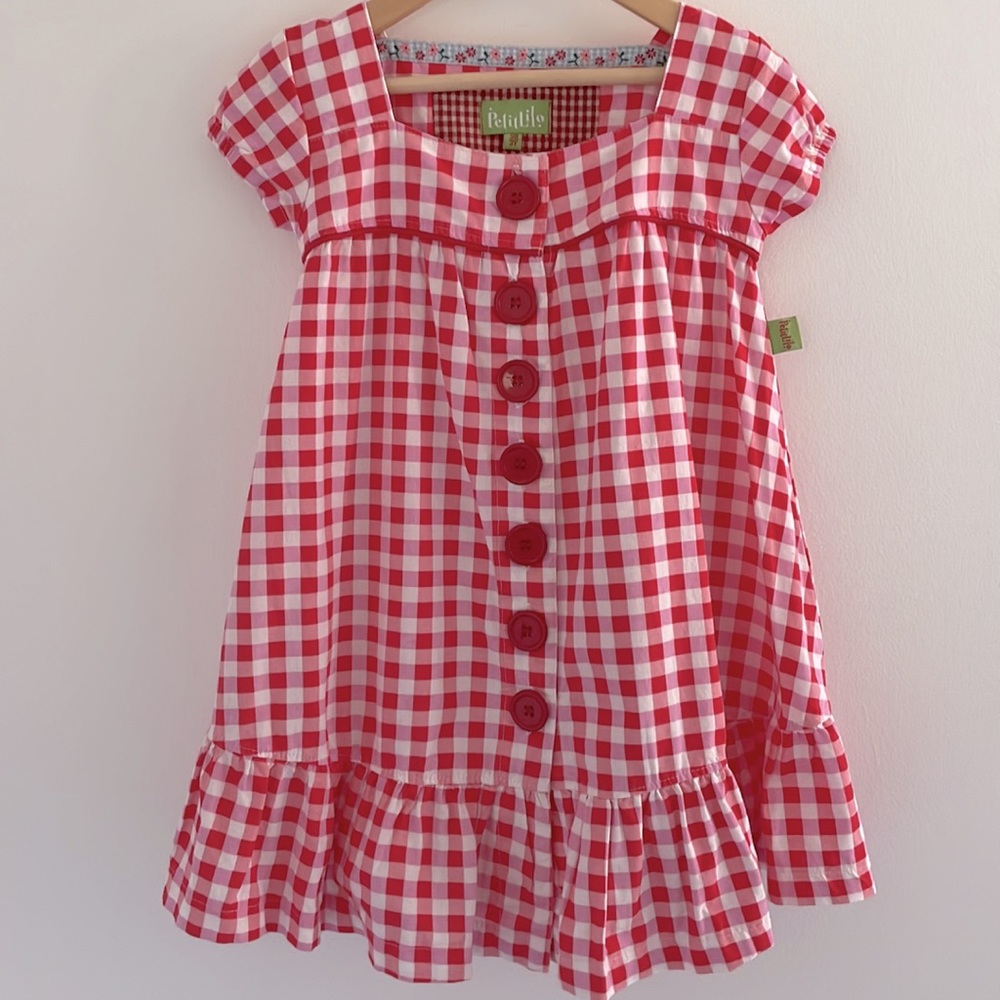 Cap sleeve cotton gingham summer dress with ruffle 3T